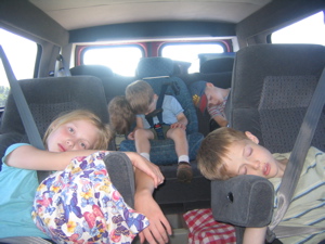 Kids sleeping in the van going to South Carolina